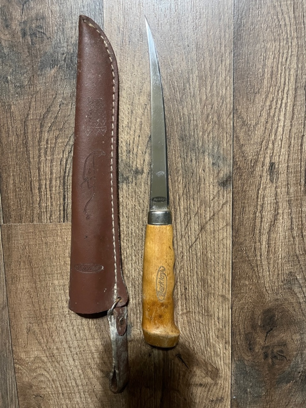 Wood Handle Fillet Knife with Brown Leather Sheath - Brown